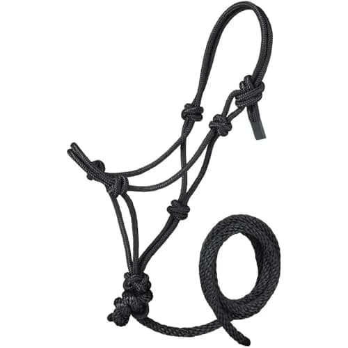 Tough 1 Miniature Poly Rope Halter with Lead - Black - Small | Durable, Medium-Stiff Poly Nylon Rope for Horse Training thumbnail 2