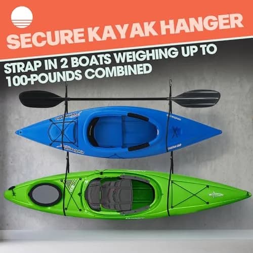 RAD Sportz Double Kayak Rack - Hanging Storage Straps with 100 lb Capacity | Stores 2 Kayaks, Canoes, SUPs, Surfboards thumbnail 5