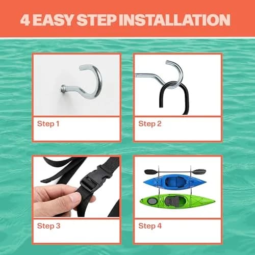 RAD Sportz Double Kayak Rack - Hanging Storage Straps with 100 lb Capacity | Stores 2 Kayaks, Canoes, SUPs, Surfboards thumbnail 7