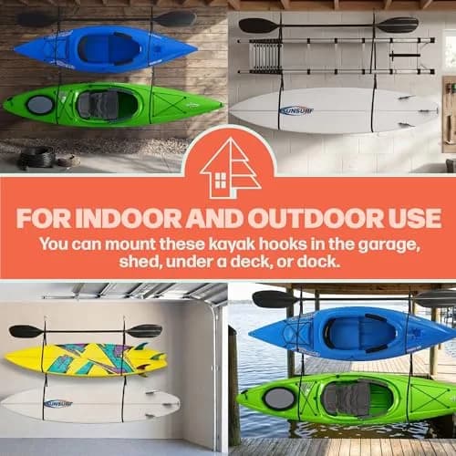 RAD Sportz Double Kayak Rack - Hanging Storage Straps with 100 lb Capacity | Stores 2 Kayaks, Canoes, SUPs, Surfboards thumbnail 8
