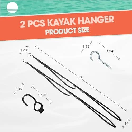 RAD Sportz Double Kayak Rack - Hanging Storage Straps with 100 lb Capacity | Stores 2 Kayaks, Canoes, SUPs, Surfboards thumbnail 2