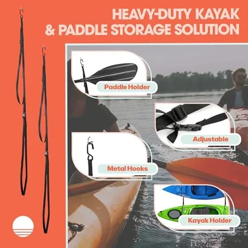RAD Sportz Double Kayak Rack - Hanging Storage Straps with 100 lb Capacity | Stores 2 Kayaks, Canoes, SUPs, Surfboards thumbnail 3