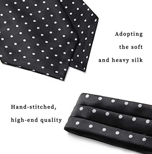 HISDERN Black Polka Dot Ascot Tie and Pocket Square Set 126cm (49.6") | Jacquard Woven Silk Blend for Men thumbnail 5