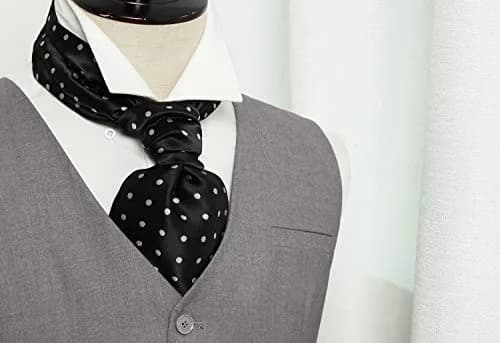 HISDERN Black Polka Dot Ascot Tie and Pocket Square Set 126cm (49.6") | Jacquard Woven Silk Blend for Men thumbnail 2