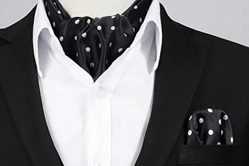 HISDERN Black Polka Dot Ascot Tie and Pocket Square Set 126cm (49.6") | Jacquard Woven Silk Blend for Men thumbnail 3