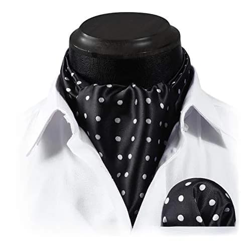 HISDERN Black Polka Dot Ascot Tie and Pocket Square Set 126cm (49.6") | Jacquard Woven Silk Blend for Men thumbnail 4