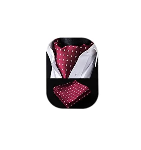 HISDERN Men's Cravat Ascot Tie & Pocket Square Set Burgundy Polka Dot 126cm (49.6") | Jacquard Woven Silk Blend thumbnail 1