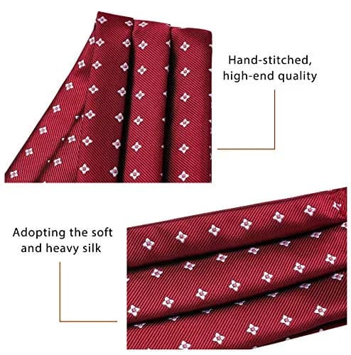 HISDERN Men's Cravat Ascot Tie & Pocket Square Set Burgundy Polka Dot 126cm (49.6") | Jacquard Woven Silk Blend thumbnail 4