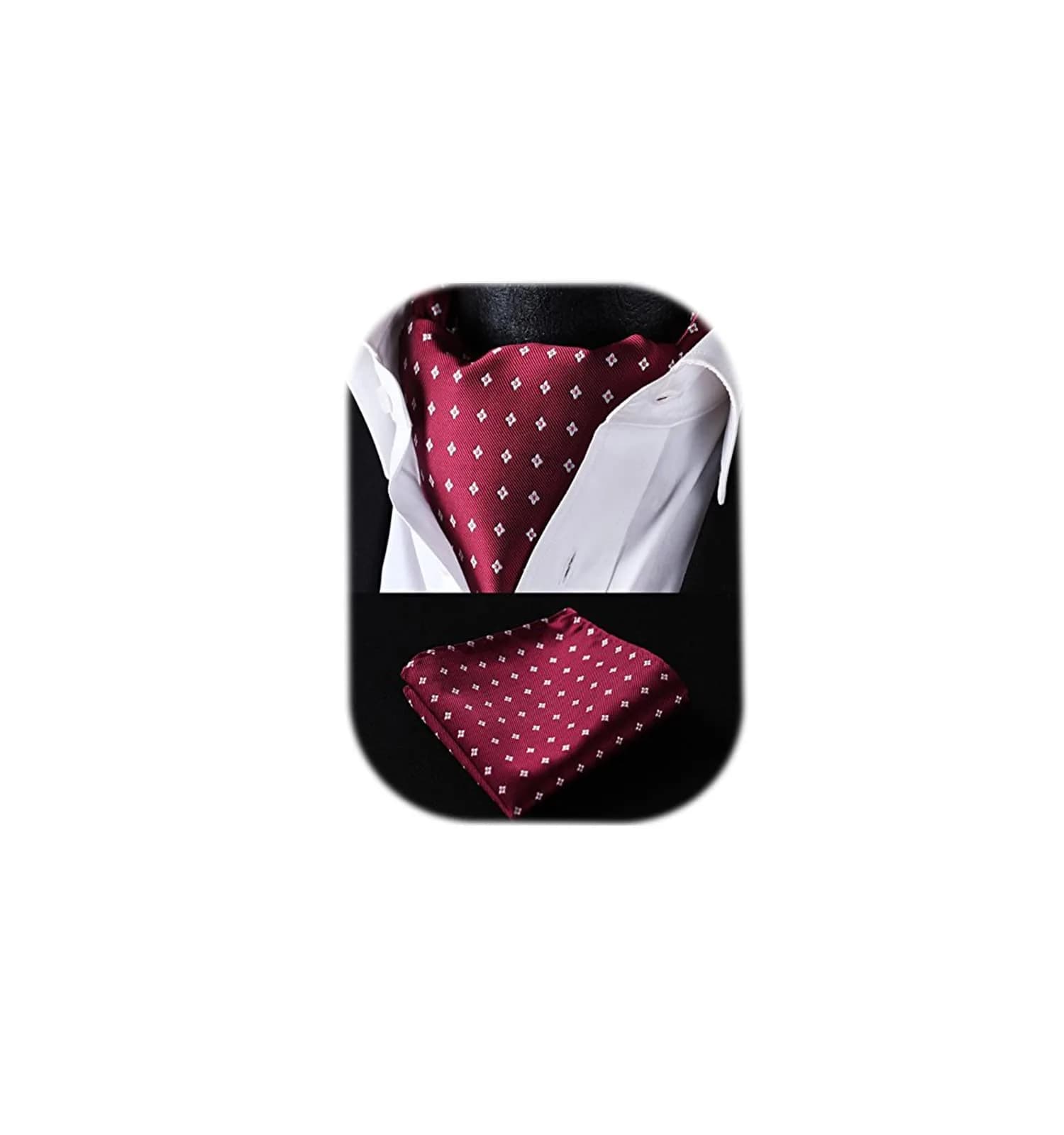 HISDERN Men's Cravat Ascot Tie & Pocket Square Set Burgundy Polka Dot 126cm (49.6") | Jacquard Woven Silk Blend - main product image