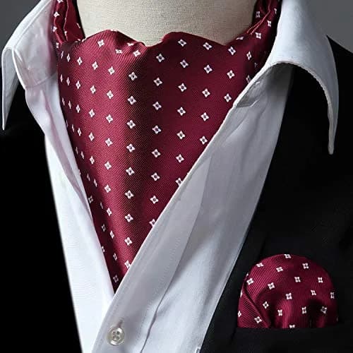 HISDERN Men's Cravat Ascot Tie & Pocket Square Set Burgundy Polka Dot 126cm (49.6") | Jacquard Woven Silk Blend thumbnail 2