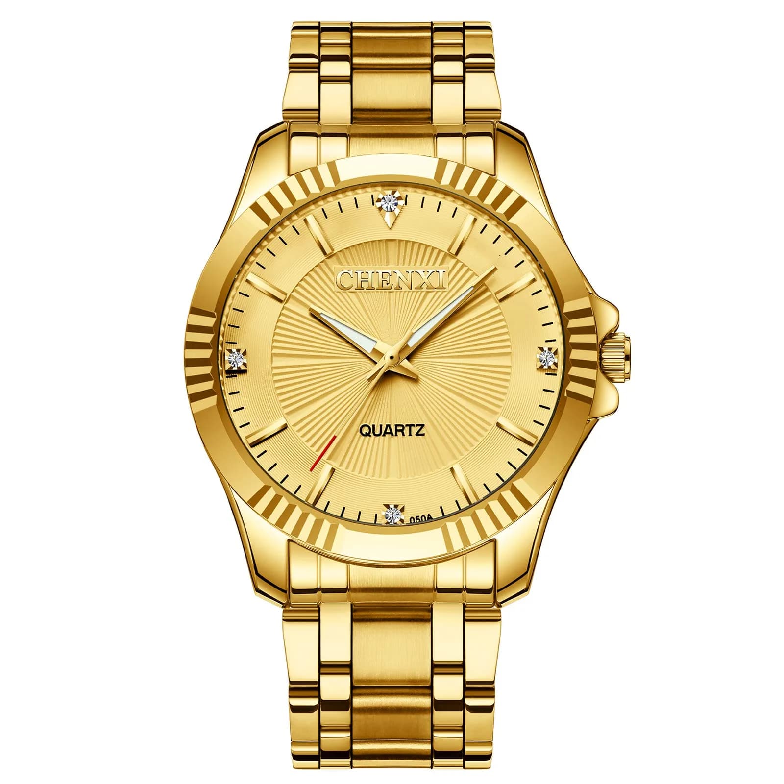 DREAMING Q&P Gold Stainless Steel Men's Business Wrist Watch | Water-Resistant 10m | Crystals
