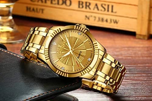 DREAMING Q&P Gold Stainless Steel Men's Business Wrist Watch | Water-Resistant 10m | Crystals thumbnail 5