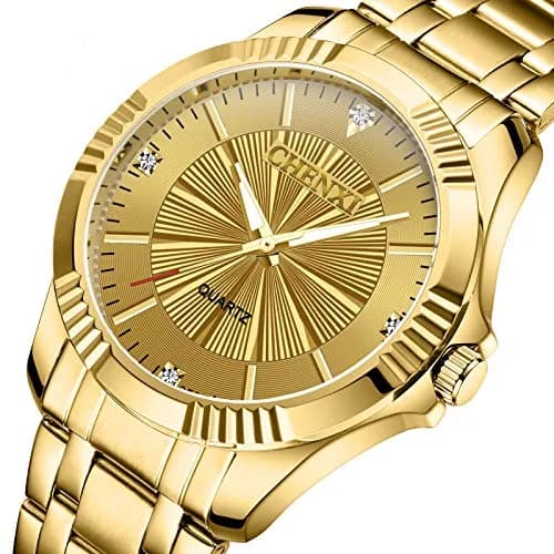 DREAMING Q&P Gold Stainless Steel Men's Business Wrist Watch | Water-Resistant 10m | Crystals thumbnail 2