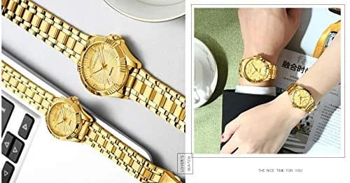 DREAMING Q&P Gold Stainless Steel Men's Business Wrist Watch | Water-Resistant 10m | Crystals thumbnail 3