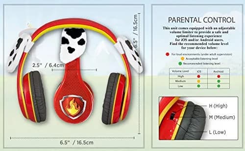 eKids Paw Patrol Marshall Kids Headphones with 3.5mm Jack | Volume Limiting for Safe Listening thumbnail 4