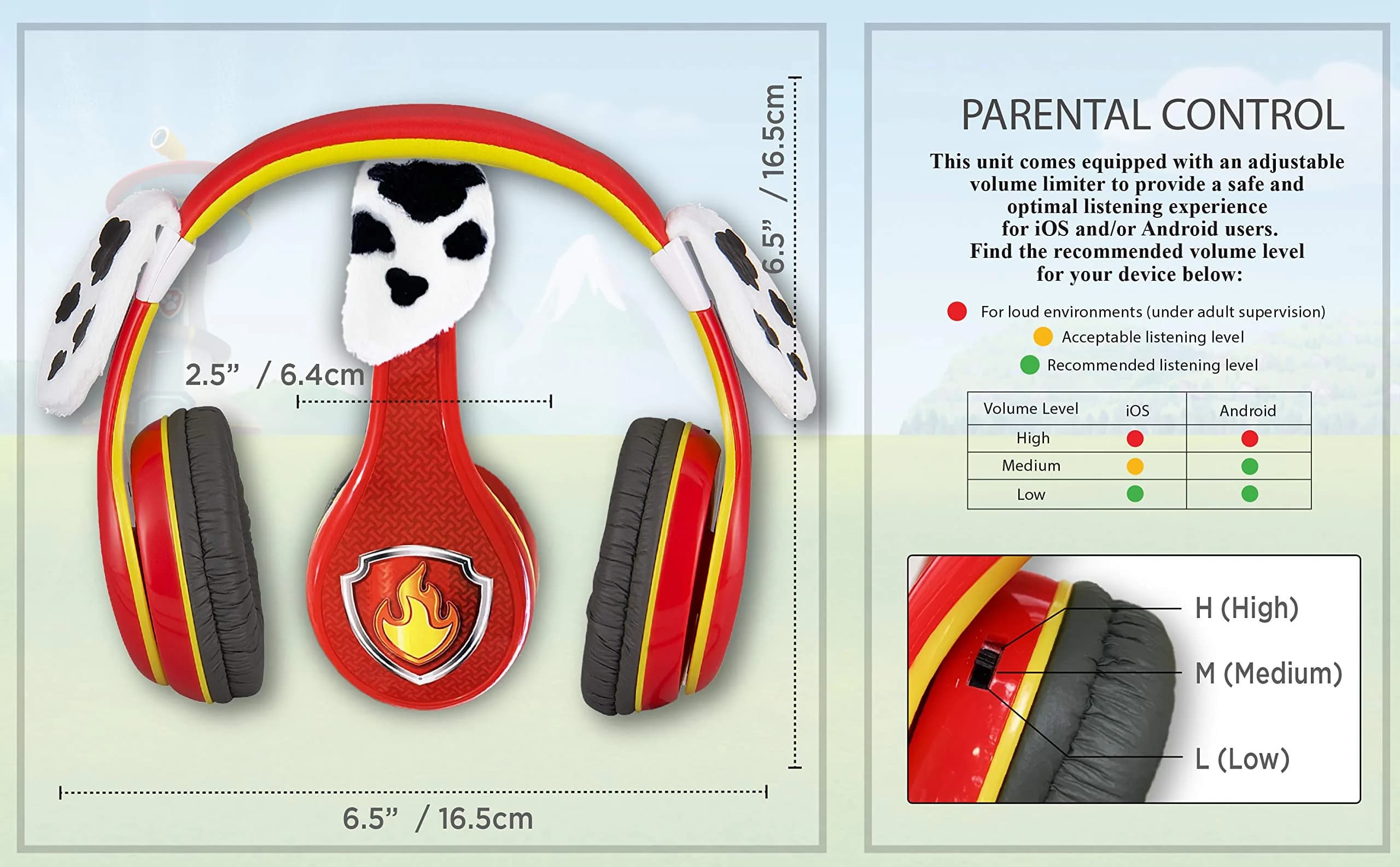 eKids Paw Patrol Marshall Kids Headphones with 3.5mm Jack | Volume Limiting for Safe Listening - view 4