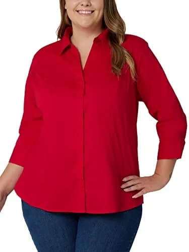 Riders Plus Size Easy Care 3/4 Sleeve Woven Shirt in Classic Red | Wrinkle Resistant, Casual & Work Ready (70-120 chars) thumbnail 1