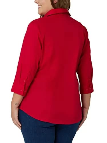 Riders Plus Size Easy Care 3/4 Sleeve Woven Shirt in Classic Red | Wrinkle Resistant, Casual & Work Ready (70-120 chars) thumbnail 2