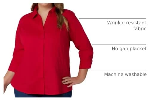 Riders Plus Size Easy Care 3/4 Sleeve Woven Shirt in Classic Red | Wrinkle Resistant, Casual & Work Ready (70-120 chars) thumbnail 3