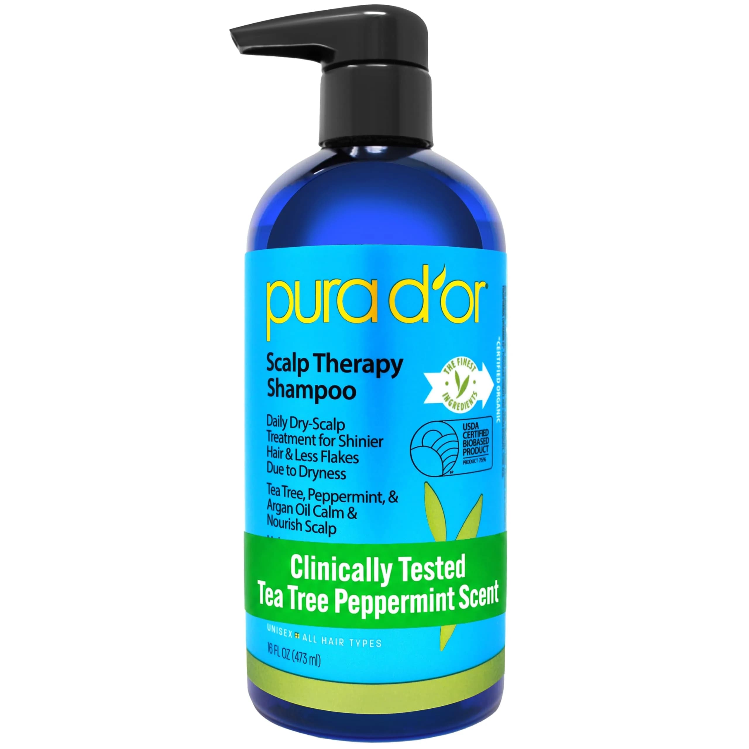 PURA D'OR Scalp Therapy Shampoo for Dryness and Buildup Care 473ml (16 Fl Oz) | Soothes Itchy Scalp