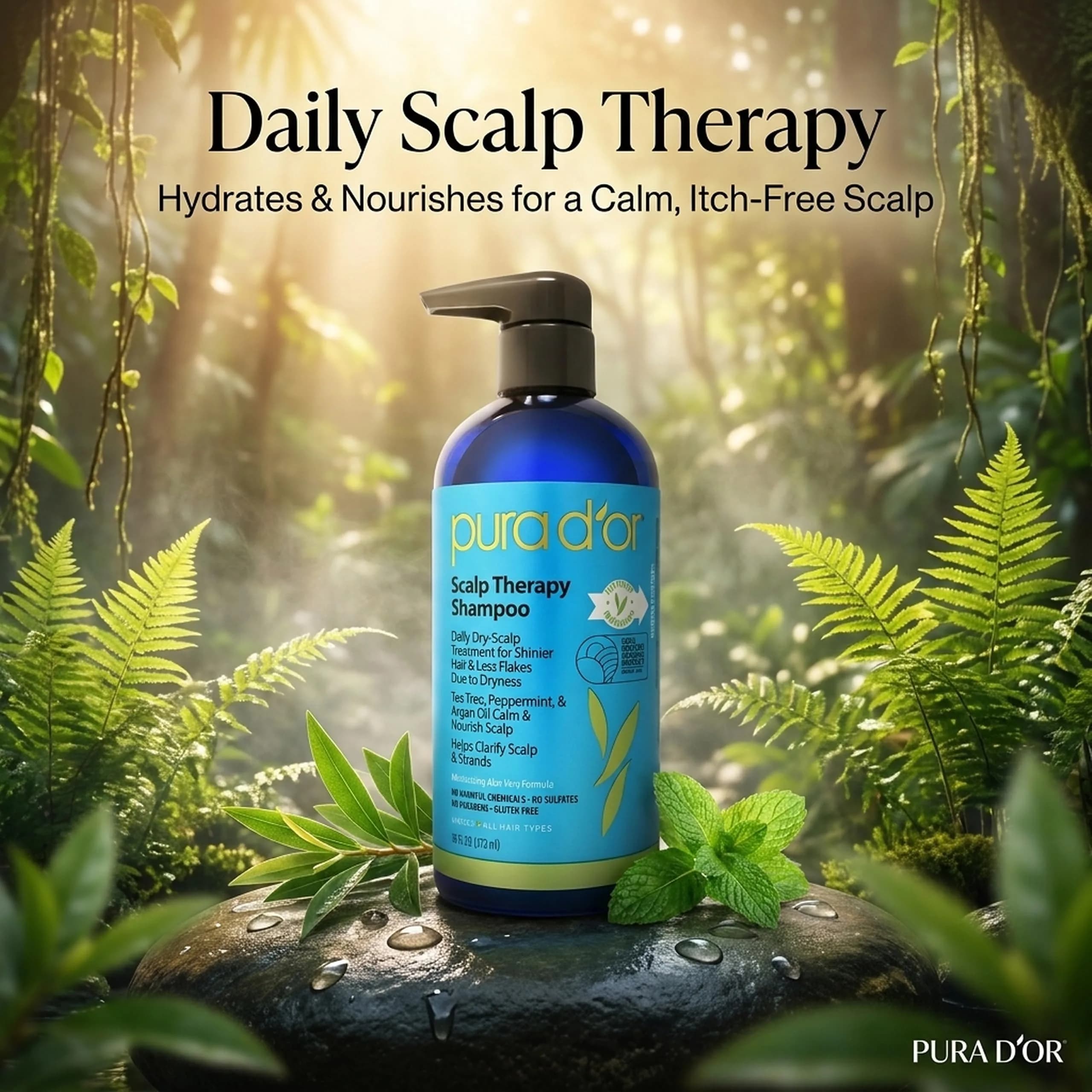 PURA D'OR Scalp Therapy Shampoo for Dryness and Buildup Care 473ml (16 Fl Oz) | Soothes Itchy Scalp - view 2