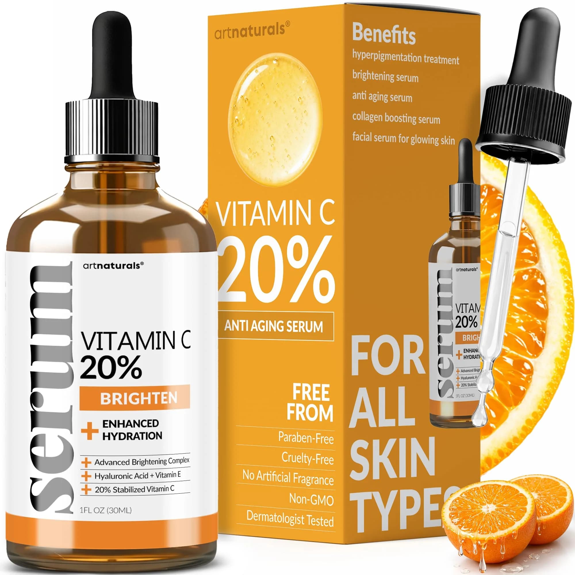 Artnaturals Vitamin C Serum with Hyaluronic Acid 1 fl oz | Anti-Aging & Hydrating — 1 Fl Oz