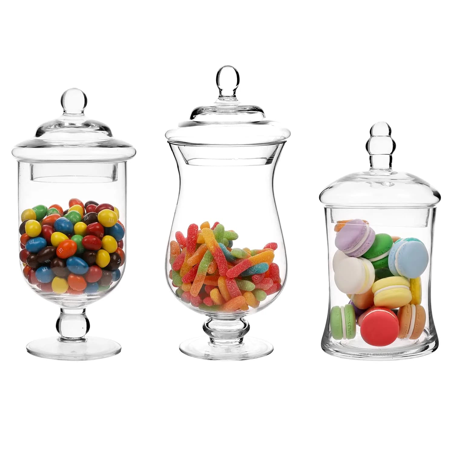 MyGift Clear Glass Apothecary Jars With Lid Footed Vase Set of 3 | Elegant Home Decor