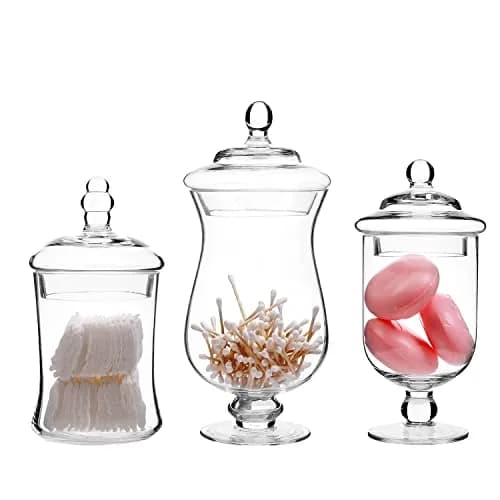 MyGift Clear Glass Apothecary Jars With Lid Footed Vase Set of 3 | Elegant Home Decor thumbnail 6
