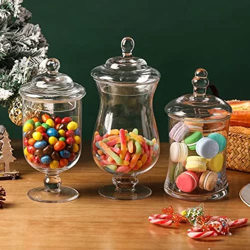 MyGift Clear Glass Apothecary Jars With Lid Footed Vase Set of 3 | Elegant Home Decor thumbnail 2