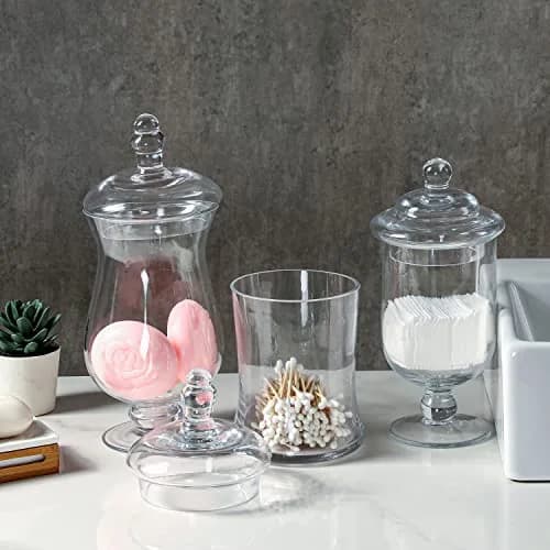 MyGift Clear Glass Apothecary Jars With Lid Footed Vase Set of 3 | Elegant Home Decor thumbnail 3