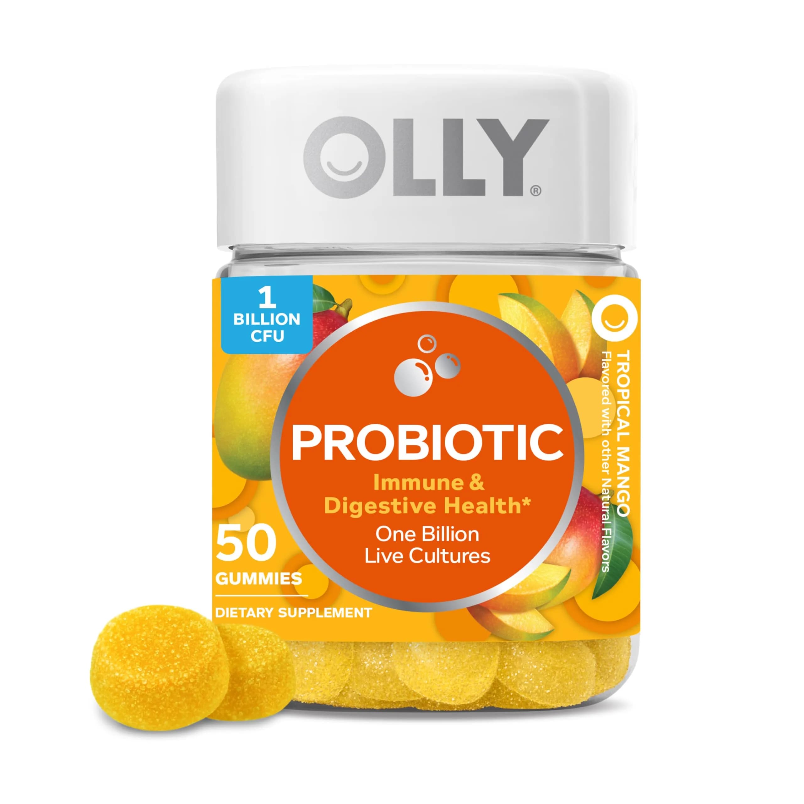 OLLY Probiotic Gummy Mango | Digestive & Immune Support, 50 Count - main product image