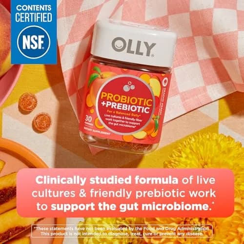 OLLY Probiotic + Prebiotic Gummy, 500 Million CFUs, Peachy Peach, 30 Count (30 Day Supply) | Digestive & Immune Support thumbnail 2