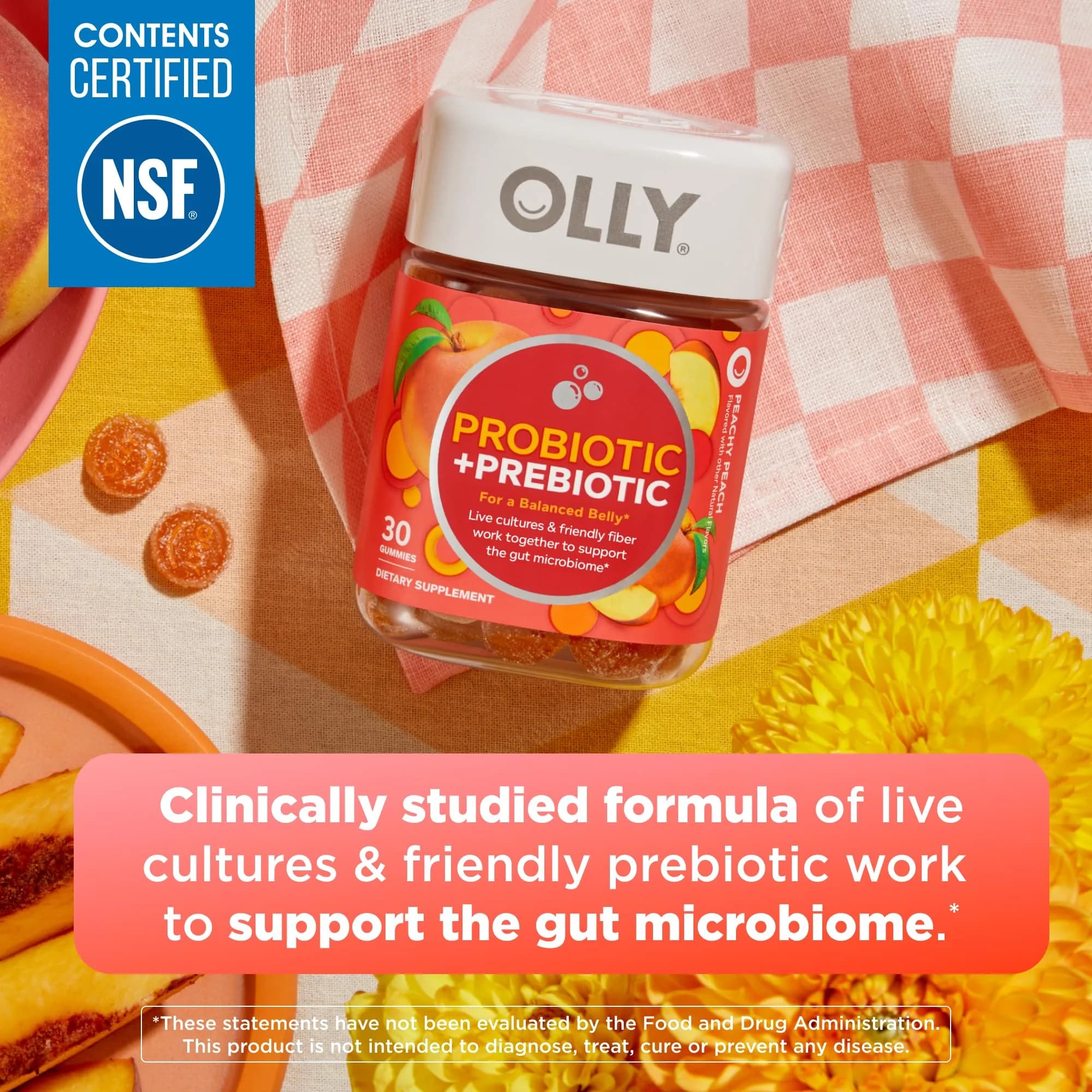 OLLY Probiotic + Prebiotic Gummy, 500 Million CFUs, Peachy Peach, 30 Count (30 Day Supply) | Digestive & Immune Support - view 2