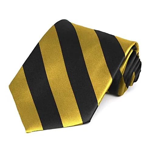 tiemart Striped Tie (Black and Gold) | Classic Pattern, 57" Length, Polyester thumbnail 1