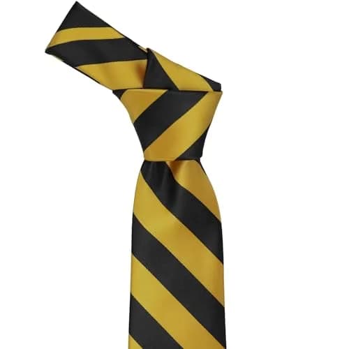 tiemart Striped Tie (Black and Gold) | Classic Pattern, 57" Length, Polyester thumbnail 4