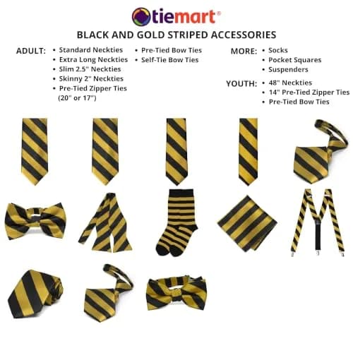 tiemart Striped Tie (Black and Gold) | Classic Pattern, 57" Length, Polyester thumbnail 5