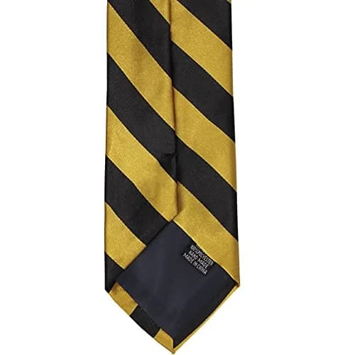 tiemart Striped Tie (Black and Gold) | Classic Pattern, 57" Length, Polyester thumbnail 8