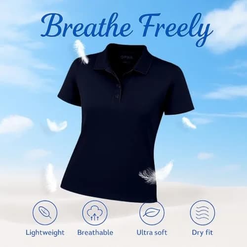 Opna Women's Dry-Fit Golf Polo Shirts 3-Button in Navy | Moisture Wicking & Breathable (70-120 chars) thumbnail 6
