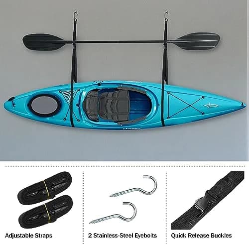RAD Sportz Single Kayak Rack - 55 lb (25 kg) Capacity Wall or Ceiling Storage Straps | Adjustable Kayak Hanger thumbnail 5