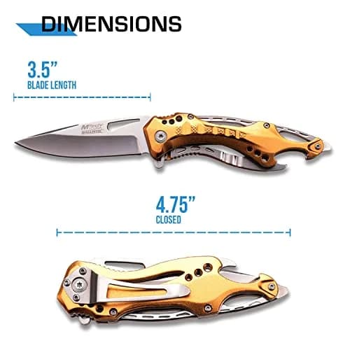 MTECH USA Folding Knife, 3.75-Inch Half-Serrated Blade, Titanium Coating, Glass Breaker, Pocket Clip (Gold Silver) | Compact Tactical Utility thumbnail 2