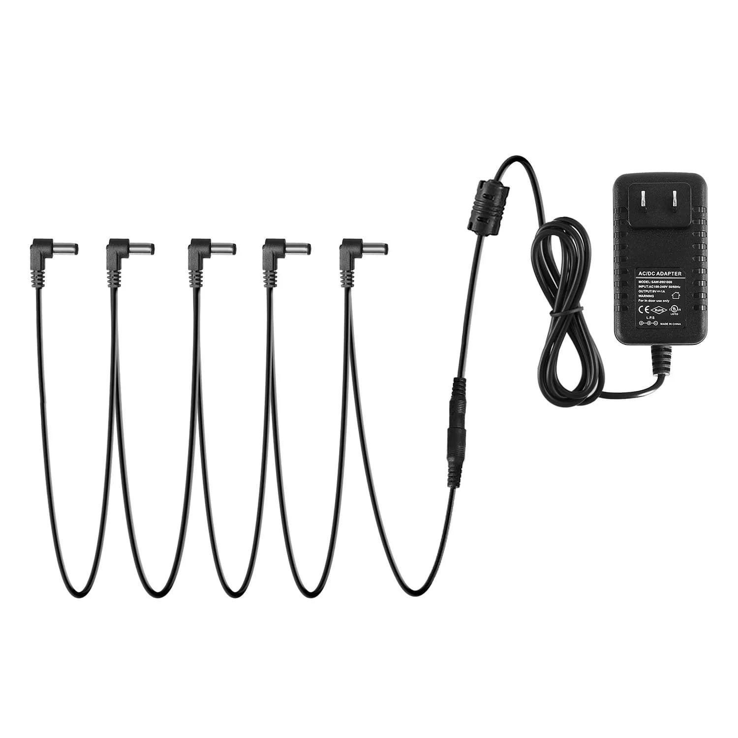 Donner DPA-1 9V DC 1A Power Supply Adapter with 5-Way Daisy Chain Cable | Powers Keyboards & Guitar Pedals