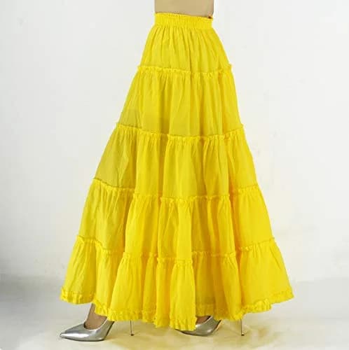 YSJERA Women's Cotton 5 Tiered A Line Pleated Maxi Skirt Long Boho Gypsy Dance Skirts (One Size,Yellow) | Flowy, Breathable Cotton for Casual & Formal Wear thumbnail 4