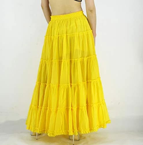 YSJERA Women's Cotton 5 Tiered A Line Pleated Maxi Skirt Long Boho Gypsy Dance Skirts (One Size,Yellow) | Flowy, Breathable Cotton for Casual & Formal Wear thumbnail 5