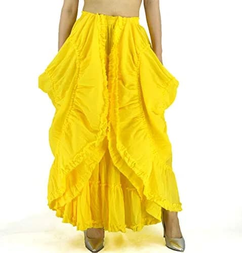 YSJERA Women's Cotton 5 Tiered A Line Pleated Maxi Skirt Long Boho Gypsy Dance Skirts (One Size,Yellow) | Flowy, Breathable Cotton for Casual & Formal Wear thumbnail 6