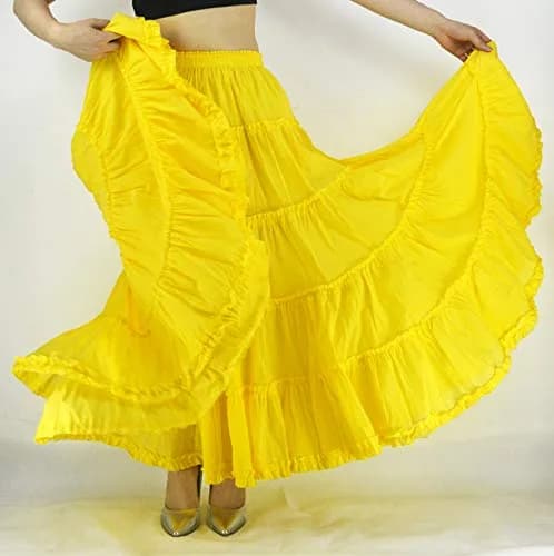 YSJERA Women's Cotton 5 Tiered A Line Pleated Maxi Skirt Long Boho Gypsy Dance Skirts (One Size,Yellow) | Flowy, Breathable Cotton for Casual & Formal Wear thumbnail 2