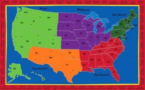 KIDCARPET.COM Map of The USA with Regions Classroom Rug | Geography Learning Carpet for Preschool & Elementary thumbnail 1