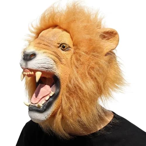 CreepyParty Lion Head Mask for Adults, Natural Latex Full Head Mask | Halloween Cosplay Costume thumbnail 1