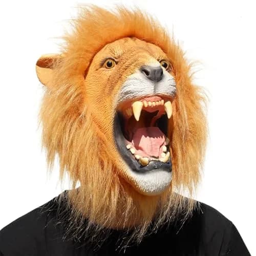 CreepyParty Lion Head Mask for Adults, Natural Latex Full Head Mask | Halloween Cosplay Costume thumbnail 3