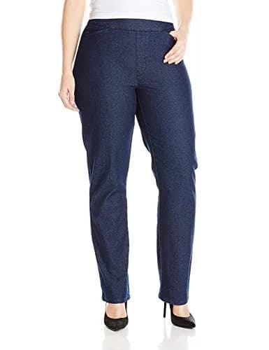 Chic Classic Collection Women's Easy Fit Elastic Waist Jean, Dark Shade, 22 US | Slim Straight Fit, Cotton Blend thumbnail 1