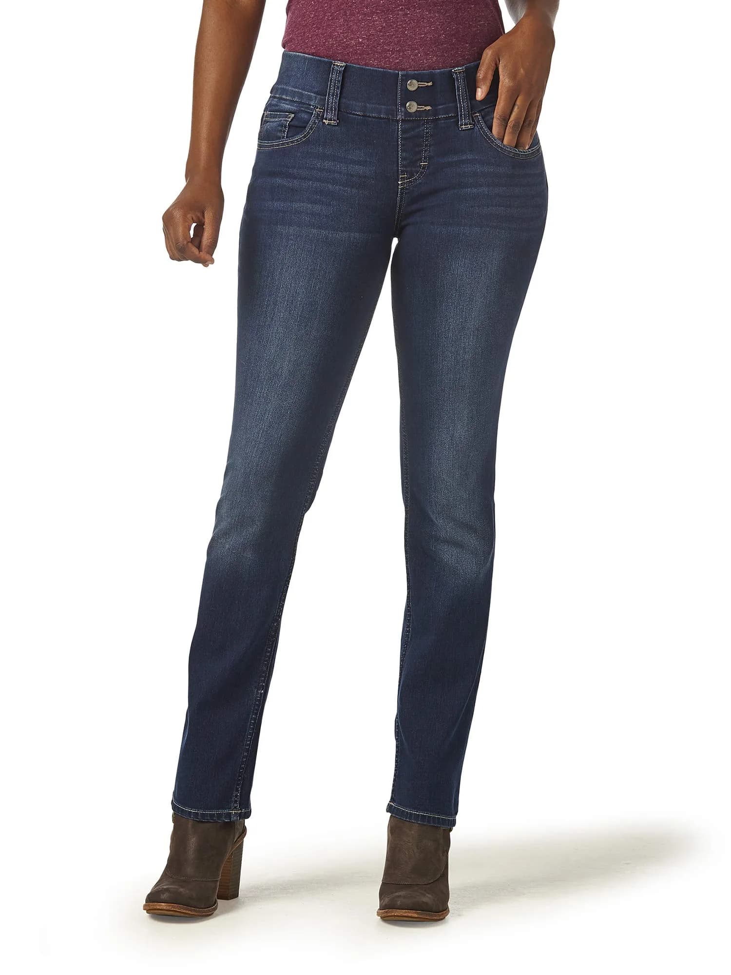 Riders Women’s Pull-On Waist Smoother Straight-Leg Jean,Polar Drift,16 Petite | Cotton & Spandex Stretch Denim